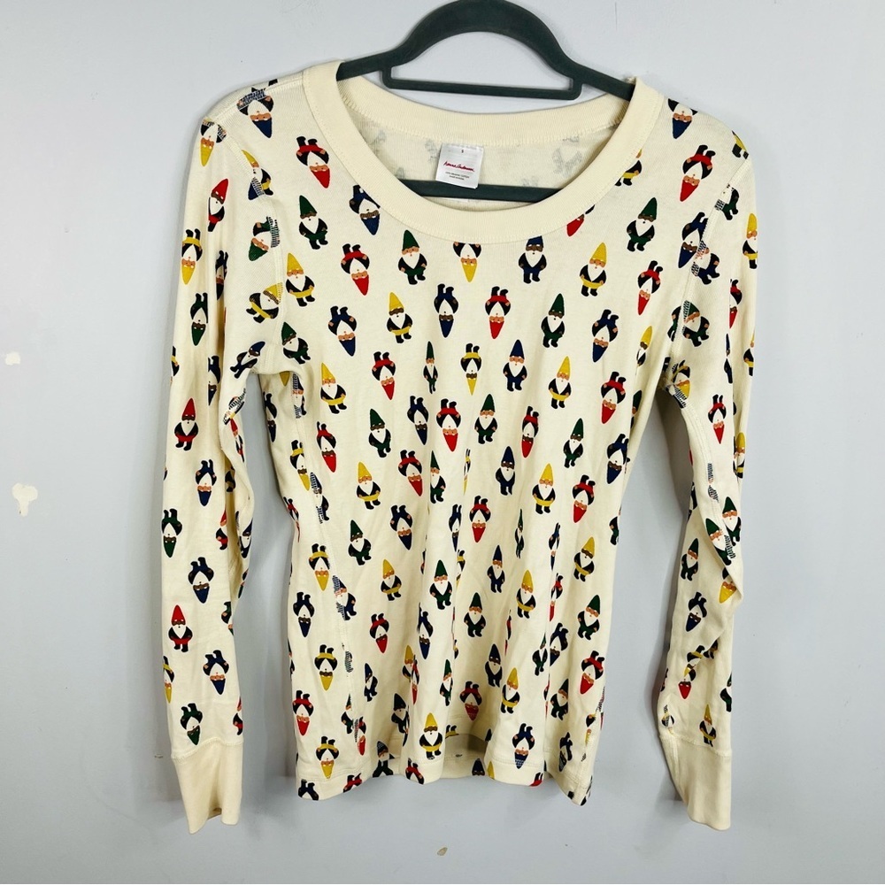 Hanna Andersson Size Small Gnome Cream Long Sleeve Pajama Sleep Top SIB